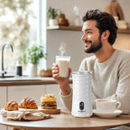 Milk Frother, Paris Rhône 4-in-1 Milk Steamer and Frother, Hot & Cold Foam Milk Warmer with Temperature Control, Auto Shut-Off Frothers for Coffee, Latte, Cappuccino, Macchiato