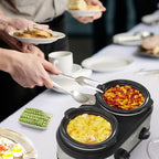 2 * 1.25 Quarts Dual Slow Cooker, Buffet Server & Warmer with 2 Removable Ceramic Pots, 3 Adjustable Temp Settings & 2 Visible Glass Lids, Stainless Steel, Silver