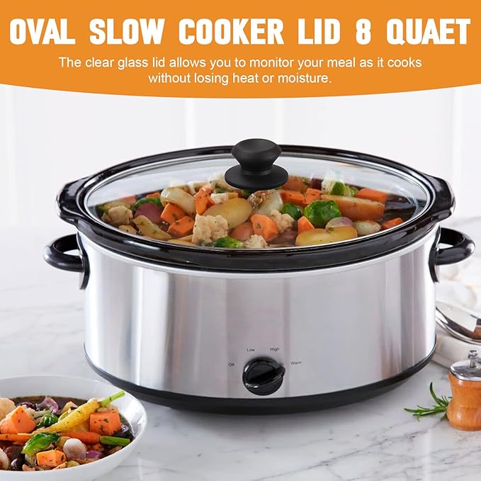 Oval Slow Cooker Lid Large 8 QT Fits for Crock Pot Glass Lids Programmable Slow Cookers SCV800 and Compatible With Hamilton Beach Oval Glass Pot Lid Transparent Cover