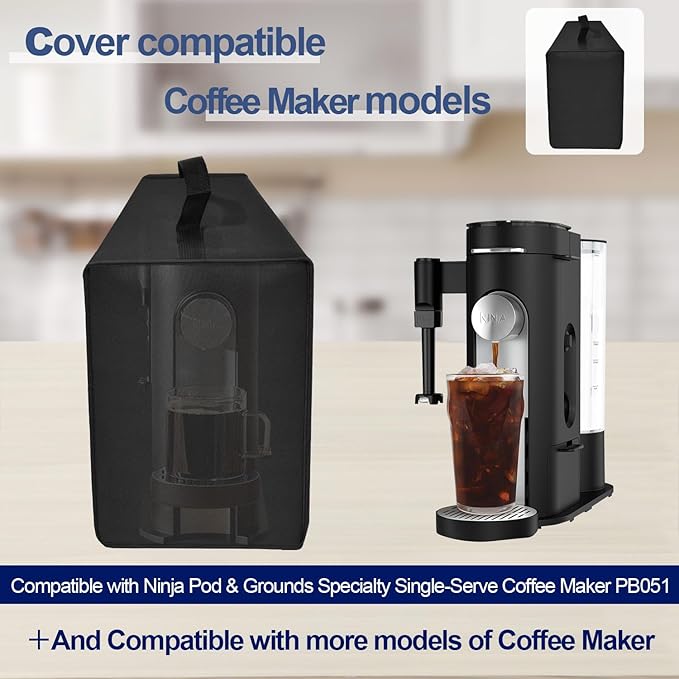 Coffee Maker Dust Cover for Ninja Pod & Grounds Specialty Single-Serve Coffee Maker PB051/PB051GB/PB051SG/PB051ST, Heavy Duty Waterproof Coffee Machine Protective Cover Case (Black)