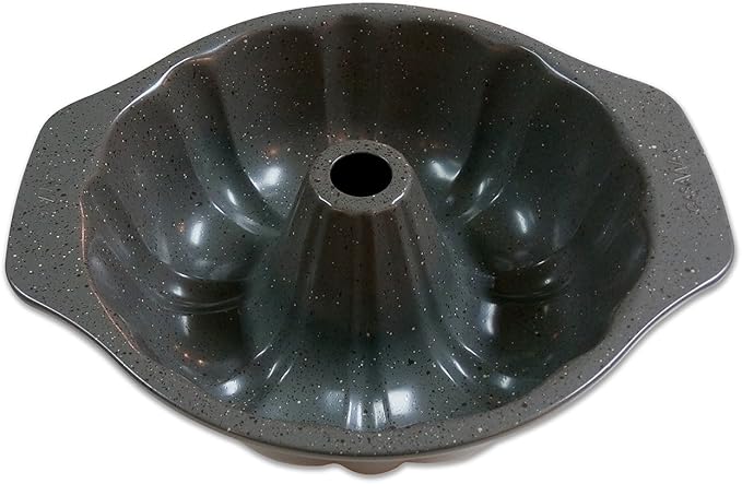 casaWare Fluted Cake Pan 9.5-inch (10-Cup) Ceramic Coated NonStick (Silver Granite)