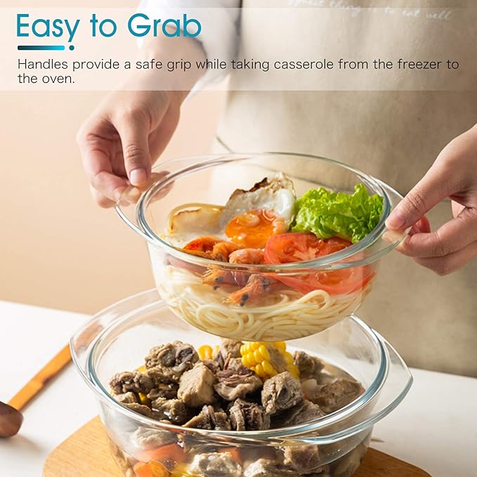 NUTRIUPS Small Round Glass Casserole Dish with lid,1.5 L glass bowl with glass lid, Microwave and Oven Safe