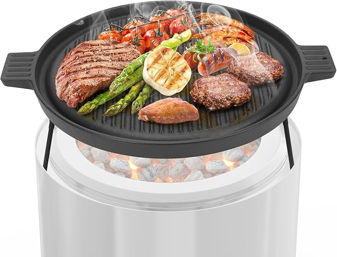 Onlyfire Griddle for Solo Stove Ranger, 14 Inch Double Sided Reversible Cast Iron Campfire Grill Pan with Detachable Legs for Solo Stove 15 Inch Fire Pit, Raised Top Cookware for Ranger Fire Pit