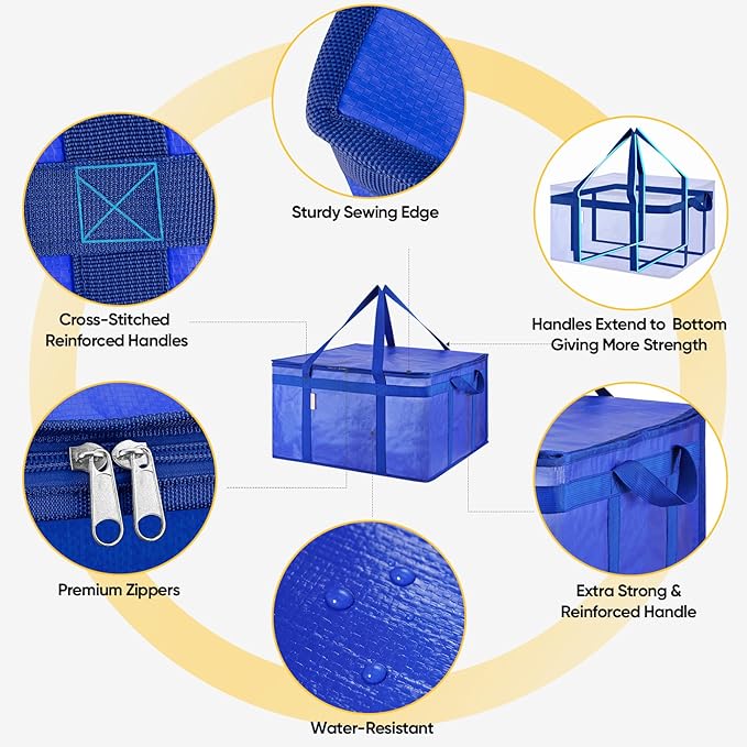 BALEINE 2Pk Insulated Reusable Grocery Bags, Collapsible Cooler Bag for Groceries, Heavy Duty Large Insulated Bag (19.5''x19.5''x11.5'', Midnight Blue)