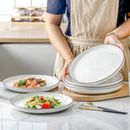 HVH Porcelain Dinner Plates Set of 6, 10.25 inch Ceramic Plates Set, Large Dinner Plates Set for Dinner, Salad, Ceramic Dinner Plates, Healthy Dinner Plates Set of 6, Farmhouse Style (White)