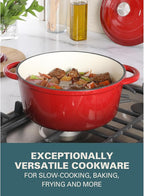 Gibson Home Addlestone 5 Quart Round Enamel Cast Iron Dutch Oven Pot With Lid & Dual Handles - Gradient Red