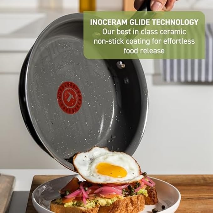 T-fal Preserve Ceramic, Non stick Cookware Set 13-Piece, Oven & Broiler Safe up to 350°F, Includes Stockpot, Saucepans, Frying Pans, Protectors, Pots and Pans, Black