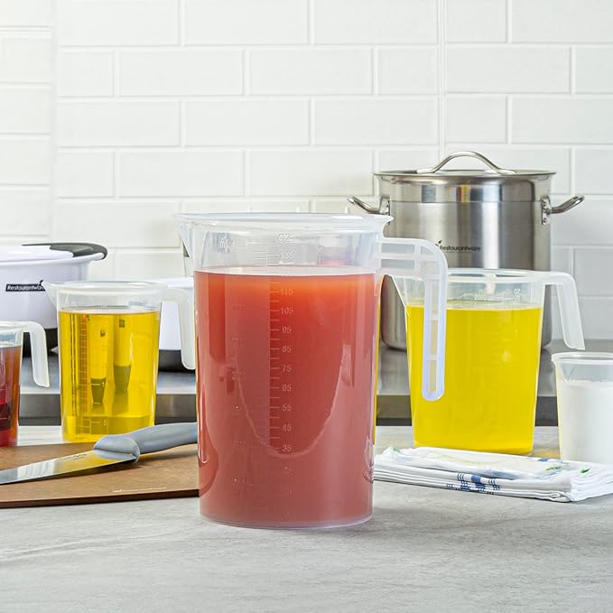 Restaurantware Measuring Cup, 4 Quarts Pack of 1 Conical Spout Liquid Scaling Vessel Embossed Ml and Oz Graduations, Clear Plastic Measuring Cup with Handle, For Cooking Baking For Oil Flour