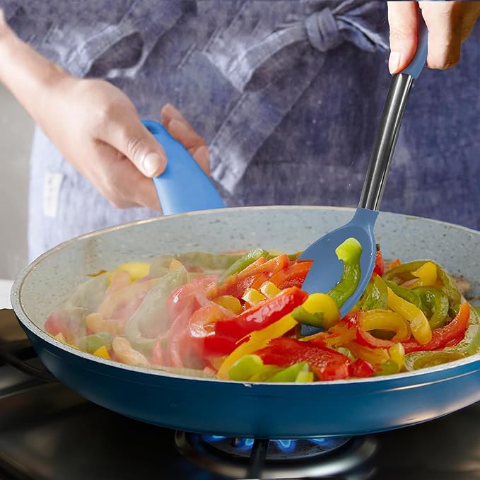 Pack of 2 Large Silicone Cooking Spoons,Non Stick Solid Basting Spoon,Heat-Resistant Kitchen Utensils for Mixing,Serving,Draining,Stirring (Starry Blue)