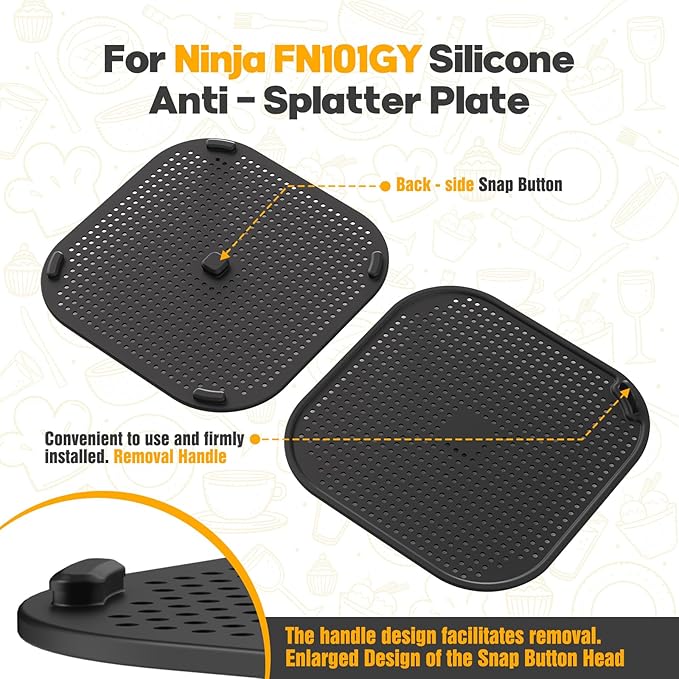 2 PCS Silicon Splatter Shield for Ninja Crispi Air Fryer Heat-Resistant Splash Guard,for Ninja Crispi Accessories,Crisp Containers,Crispy Replacement Parts Protects Kitchen from Oil– Black