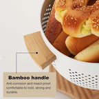 Metal Colander with Wood Handle and Stable Base, Powder Coated Steel Kitchen Strainer Basket for Draining Pasta, Vegetable and fruit (5.5quart,Matte White)