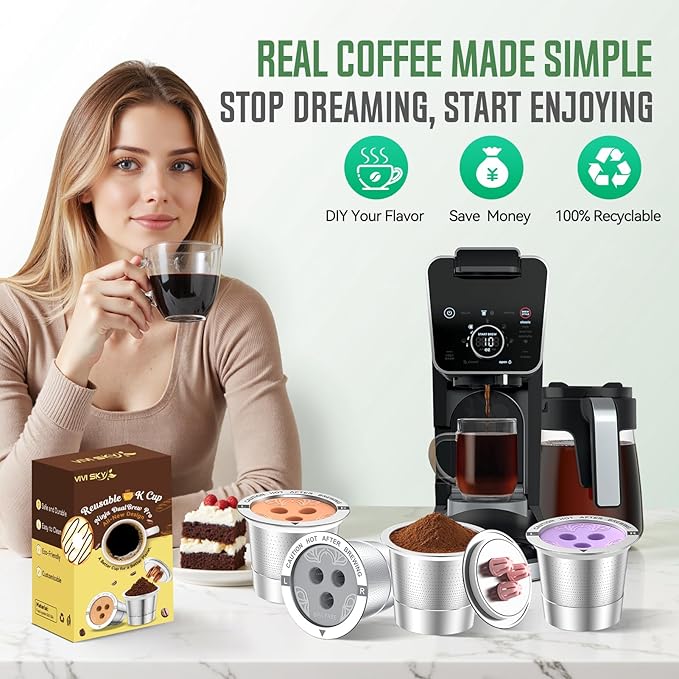 Ninja Reusable Coffee Pod: VIVI SKY Upgraded Stainless Steel Refillable Ninja K Cups - 3 Holes Coffee Filters For Ninja Coffee Maker CFP201 CFP301 CFP305 CFP307 CFP400 CFP300 (4 Pack)