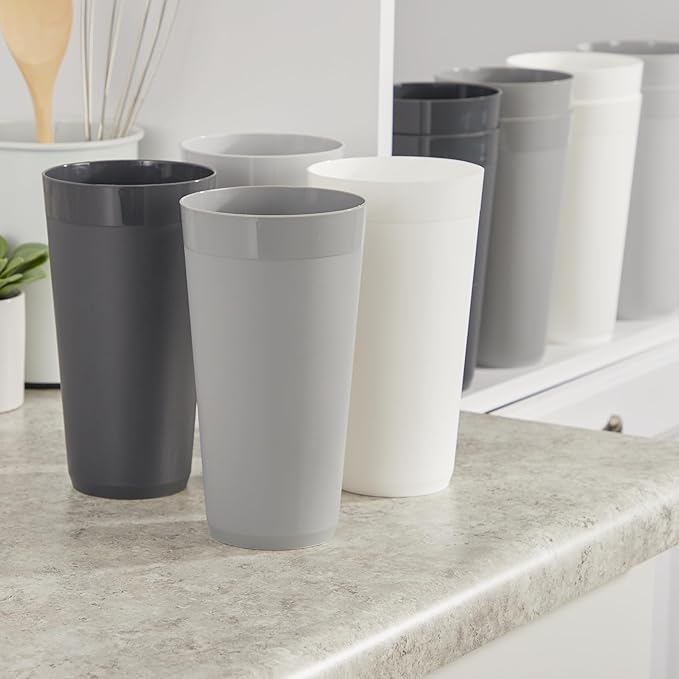 US Acrylic Newport 32 ounce Unbreakable Plastic Stackable Iced-Tea Tumblers in Grey Stone | Set of 12 Drinking Cups | Reusable, BPA-free, Made in the USA, Top-rack Dishwasher and Microwave Safe