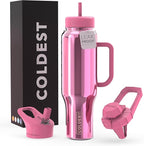 Coldest Tumbler with Handle and Straw Lid | 3 Lids Insulated Reusable Stainless Steel Water Bottle Travel Mug | Gifts for Women Him Her | Limitless Collection (46 oz, Pink Reflections)