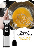 Megawise High-Power Hand Blender – 400W Max Power with Versatile 3-in-1 Attachments (Blending Shaft, Whisk, Chopper); Ergonomic Design with Adjustable Speed Control; Easy to Clean and Maintain (Black)