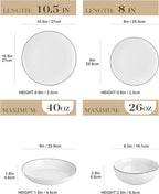 MALACASA 24-Piece Gourmet Porcelain Dinnerware Sets, Modern White with Black Rim Round Dish Set for 6 - Premium Serving Plates and Bowls Sets for Dessert, Salad, Soup, Pasta - Series AMELIA