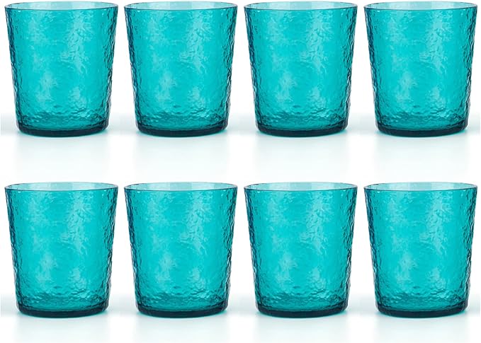KX-WARE 12-ounce Acrylic Old Flashion Glasses Plastic Tumblers, set of 8 Turquoise
