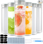 16oz Glass Bottles with Lids,Glass Bottles with lids,glass water bottles.Suitable for beverage storage, juicing, drinking water, tea, leak-proof, reusable, borosilicate 6pack