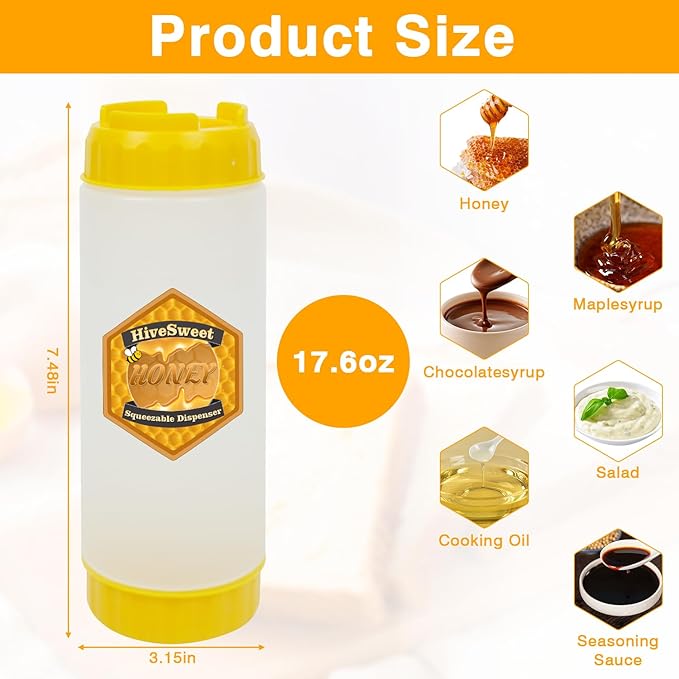 Honey Dispenser 18 oz honey dispenser no drip for Home Kitchen Double-head extrusion Syrup dispenser
