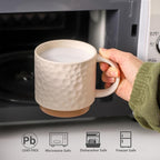 Nihow Ceramic Coffee Mug Set of 4, 16OZ Stackable Coffee Mug Set with Stainless Stand,Large Cup Set for Cappuccino,Tea,Hot/Cold Drinks,Dishwasher & Microwave Safe,Matte White