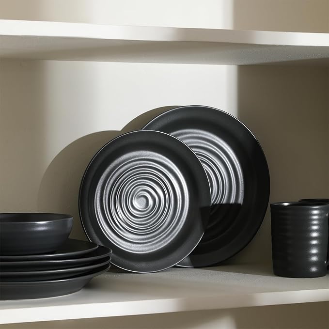 Stone Lain Orbit 4-Piece Salad Plate Set Stoneware, Charcoal