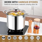 P&P CHEF 12 Quart Tri-Ply Stainless Steel Stockpot, Stock Pot with Visible Lid for Soup Pasta Vegetable, Induction Cooking Pot for All Stoves, Sturdy & Double Handle, Dishwasher Safe