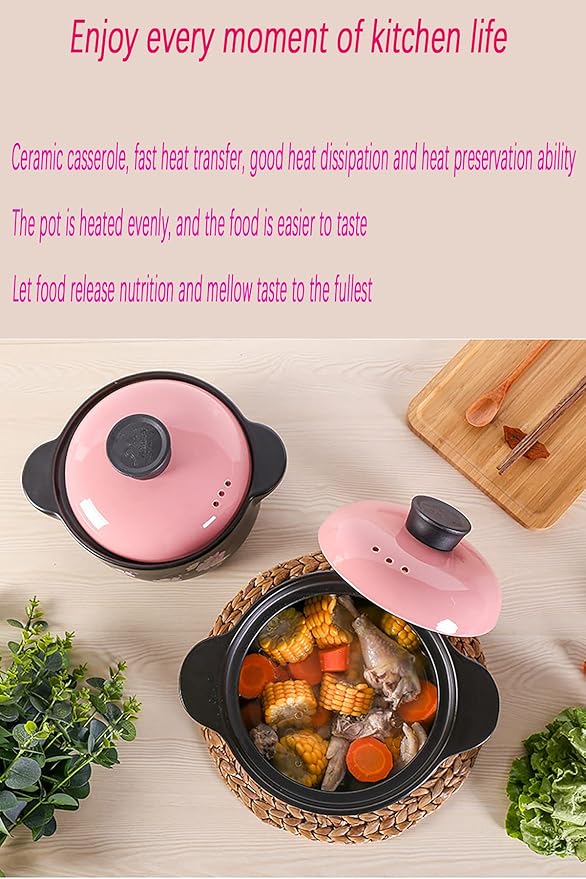 Ceramic Casserole Dish, Clay Pot, Ceramic Casserole Dish with Lid Clay Pot Round Ceramic Cookware, Dutch Oven Ceramic Pot Clay Pot For Cooking - Durable, Multi-purpose,Easy To Clean, Non-stick