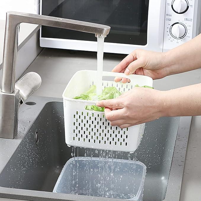 3Pack Fridge Food Storage Container Set with Lids with Strainer, Fruit Vegetable Storage Containers Keep Fruits, Vegetables, Berry, Meat Fresh longer, BPA-Free Plastic Produce Keepers