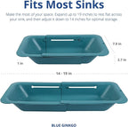 BLUE GINKGO Over the Sink Colander Strainer Basket - Wash Vegetables and Fruits, Drain Cooked Pasta and Dry Dishes - Extendable - New Home Kitchen Essentials (7.9 W x 14.5-19.5 L x 2.75 H) - Teal