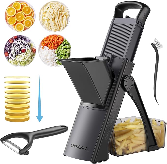 Mandoline Slicer For Kitchen, Thickness Adjustable Onion Vegetable Chopper, French Fry Cutter, Potato Vegetable Slicer, Multifunctional Kitchen Food Fruit Chopper，With Peeler/Cleaning Brush