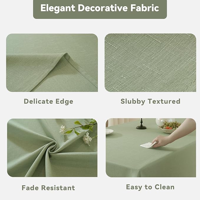 Laolitou Table Cloth Rectangle Linen Waterproof Textured Green Tablecloth, Washable Wrinkle Free Spill Proof Fabric Tablecloths for Dining Table Farmhouse Kitchen Holiday, 60x120 Inch