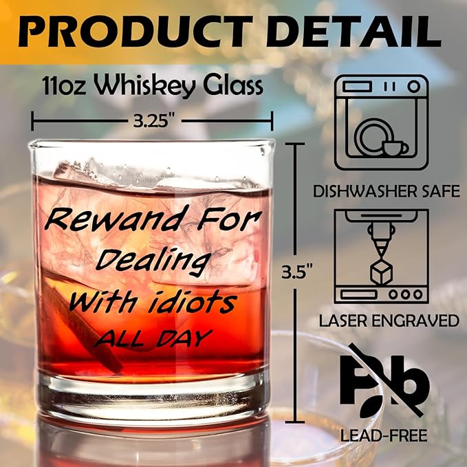 kunlisa Funny Sarcastic Gifts for Coworkers Whiskey Glasses, Office Humor Gifts, Funny 10 oz Drinking Rocks Glasses for Women Men Whisky Cocktail Scotch Bourbon Liquor