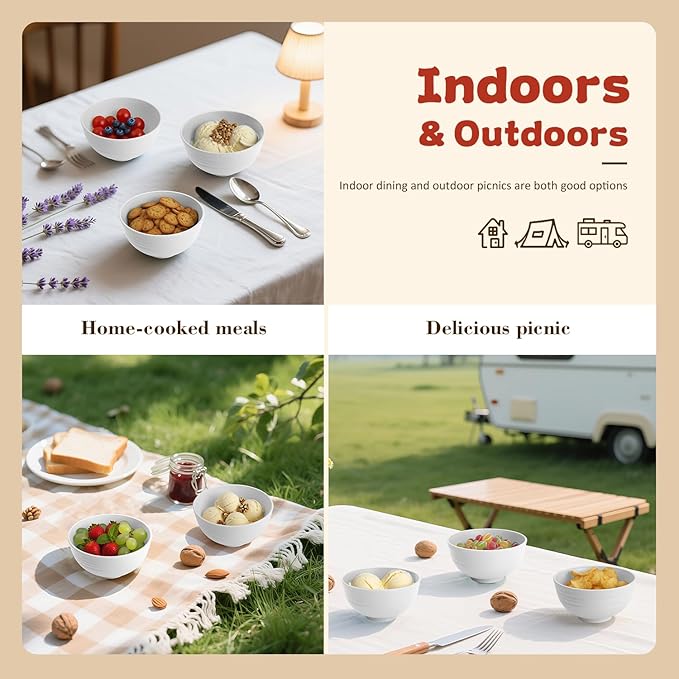 Handy Wheat Straw Bowls Set of 6,Unbreakable Ice-Cream Bowls Sets for Kids,10oz Small Dessert Bowls for Kitchen,Camping and RV.White Series