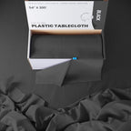Exquisite Party Solids 54 Inch X 300 Feet Black Plastic Table Cover Roll in A Cut - to - Size Box with Convenient Slide Cutter. Cuts Up to 36 Rectangle 8 Feet Plastic Disposable Tablecloths