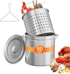 ROVSUN 50QT Stainless Steel Seafood Boil Pot With Strainer Basket, Lid & Hook, Versatile Stock for Crab, Lobster, Shrimp Boiling, Heavy-Duty Turkey Fryer for Outdoor Cooking & Gatherings