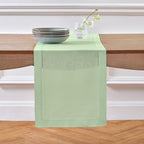 Solino Home Linen Hemstitch Table Runner 108 Inches Long - 100% Pure Linen Light Green Table Runner 14 x 108 Inch for Summer - Classic Hemstitch