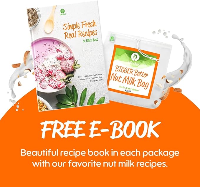 Ellie's Best Pro Quality Nut Milk Bag - Big 12"X12" Commercial Grade - Reusable Almond Milk Bag & All Purpose Strainer – Fine Mesh Nylon Cheesecloth & Cold Brew Coffee Filter - Free Recipes & Videos