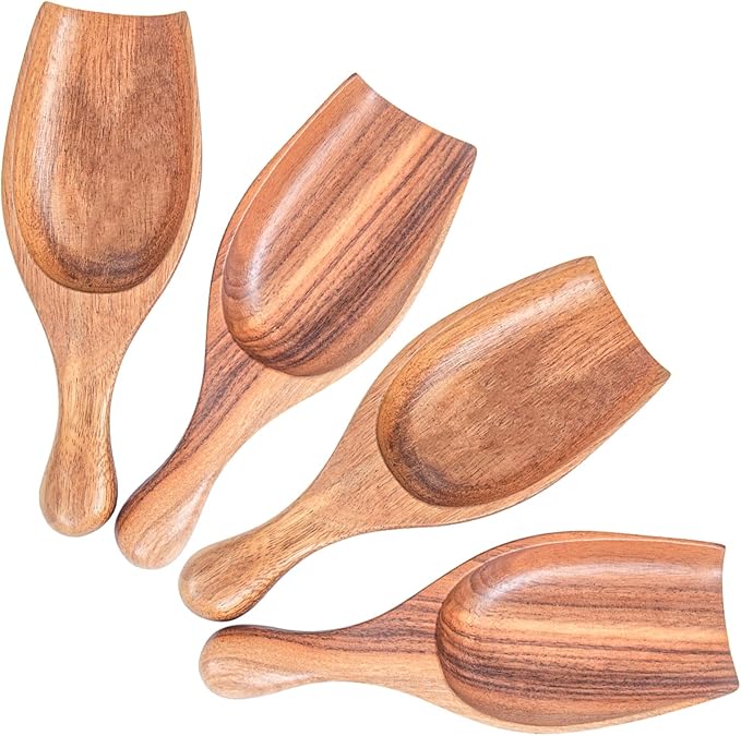Wooden Coffee Scoop, 4 Pcs Coffee Spoons for Ground Coffee, Tea, Sugar, Wooden Scoops for Jars Small Scoops for Canisters, Bath Salts, Laundry Detergent (Acacia Wood)