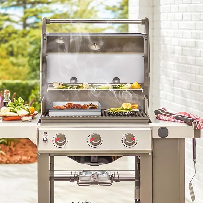 Onlyfire Stainless Steel BBQ Cooking Griddle, Universal Flat Top Griddle for Most Charcoal/Gas Grills, Camping, Tailgating, and Parties, 12.5"×16"