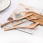 24-Piece Copper Flatware, Mirror 18/10 Stainless Steel Modern & Luxury Dinnerware Set With Serrated Steak Knife Teaspoon For Daily Use or Dinner Party Restaurant - Service For 4