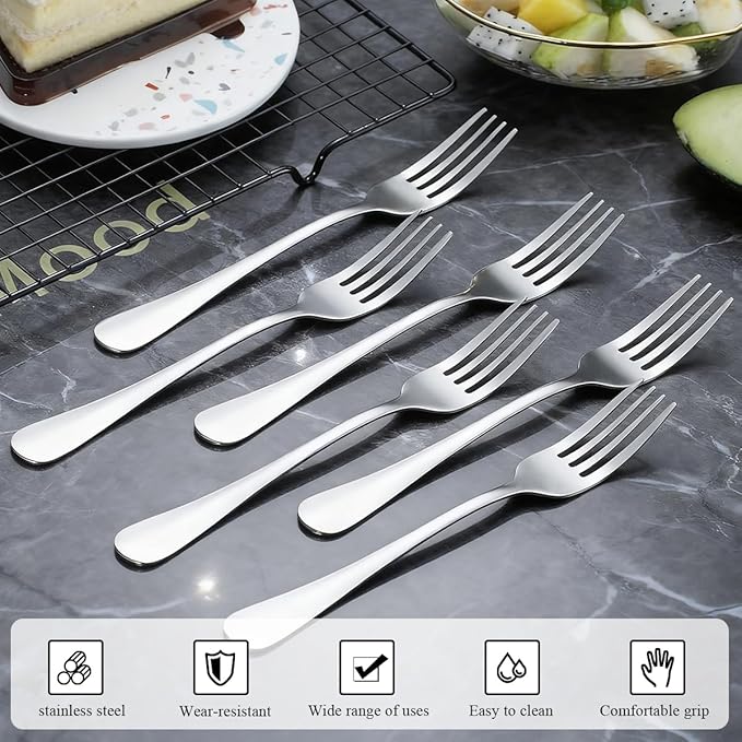 Berglander Salad Forks Set 24pcs, Stainless Steel 7.28" Dessert Forks, Flatware Silverware Fork for Home Kitchen, Restaurant, Hotel, Dishwasher Safe