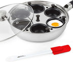 Modern Innovations Egg Poacher Pan - Nonstick Stainless Steel Maker With Handle, 6 Cups, and Silicone Spatula