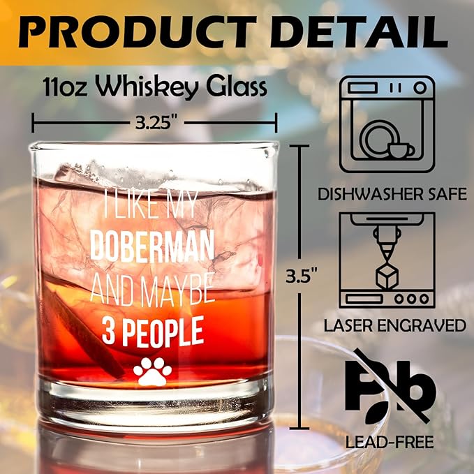 kunlisa Doberman Gifts Whiskey Glasses, Doberman Gifts for Women, Dog Dad Mom Lovers Owners Gift, 10 oz Drinking Rocks Glasses for Women Men Whisky Cocktail Scotch Bourbon Liquor