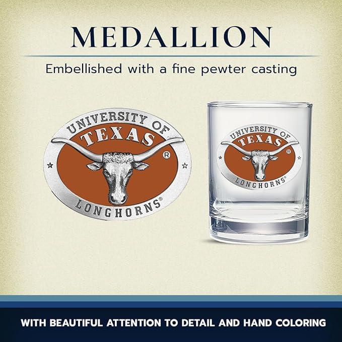 Heritage Pewter Texas Longhorns Double Old Fashion | Double Rocks Glass 14 OZ for Liquor | Expertly Crafted Pewter Glass