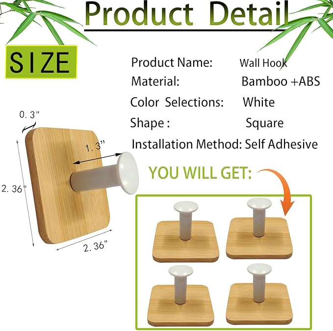 Self Adhesive Wall Hooks for Hanging Heavy Duty,Small Sticky Decorative No Nail White Hooks,4 Pieces Cute Unique Utility Hooks No Damage Hanger Hook for Wall Mounted