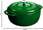 Lodge 6 Quart Enameled Cast Iron Dutch Oven with Lid – Dual Handles – Oven Safe up to 500° F or on Stovetop - Use to Marinate, Cook, Bake, Refrigerate and Serve – Evergreen