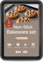 BAKKEN Kitchen Baking Pans - Nonstick Gray Coating, 13.58’’ × 9.65’’ Commercial Grade Carbon Steel Cookie Sheet, Diamond Texture Bottom, PFOA, PFOS, PTFE Free, Oven Safe Tray (450°F), Gray