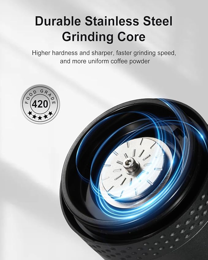Portable Electric 420 Stainless Steel Burr Coffee Grinder, Rechargeable Small Bean Mill with 38 Adjustable Grind Settings, Cordless Travel Grinder for Espresso, Cold Brew, Pour Over, French Press