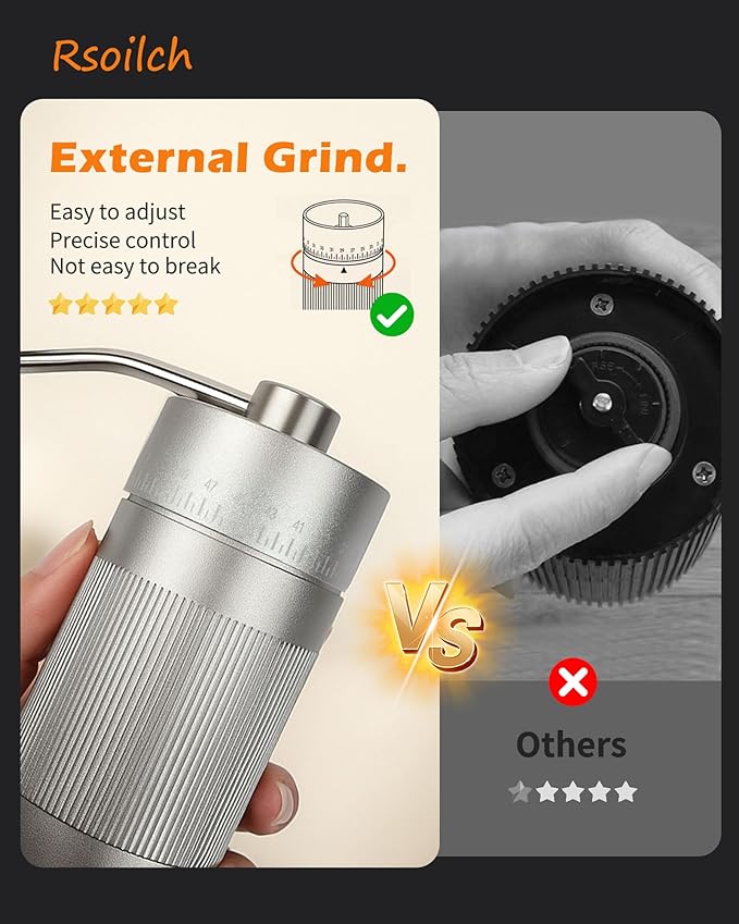 Manual Coffee Grinder with Stainless Steel Burr - 22g Capacity Handheld Mill for Espresso, with 55 Adjustable Settings & Quiet -Extra Fine - Portable Coffee Bean Grinder for Home use