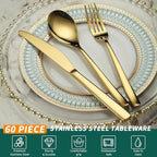Berglander Gold Wedding Silverware Set 60pcs Service for 20, Titanium Plating Stainless Steel Flatware Set, Gold Spoons Forks Knives Set for Home, Wedding, Restaurant, Dishwasher Safe